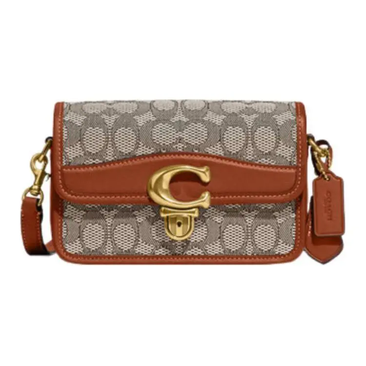 COACH Studio Cow Leather With Fabric Messenger Bag, Crossbody Bag, Shoulder Bag Small Women's Gray & Brown