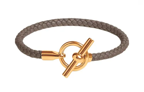 HERMES Glenan H Calfskin Wristbands Men's Gray Brown
