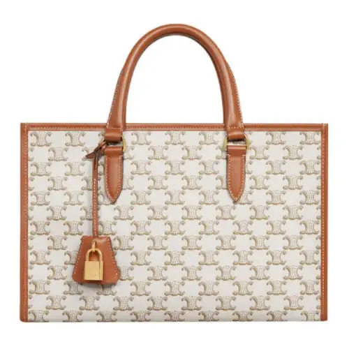 CELINE Cabas Cow Leather One Shoulder Handbag Mini Women's White Tawny