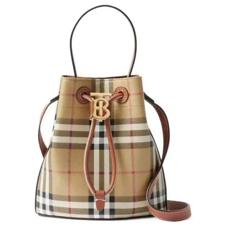 Burberry Pu Bucket Bag, Shoulder Bag, Crossbody Bag, Handbag Mini Women's Archive Beige/Briarwood Brown