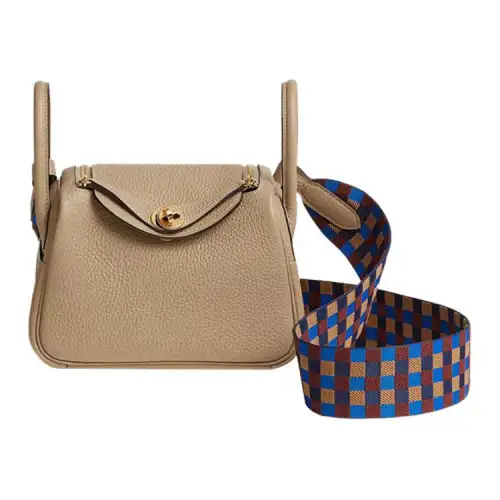 HERMES Lindy Clemence Cow Leather Handbags 19 Women's Cape Beige/Billiards Blue/Cookie/Adidas Red