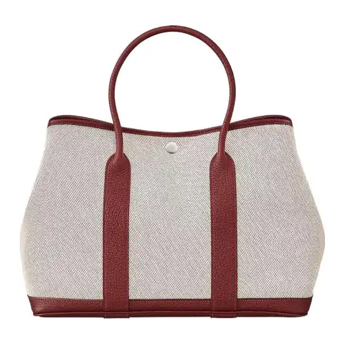 HERMES Garden Party Canvas With Negonda Calfskin Handbag 36 Women's Carmine/Beige Gray