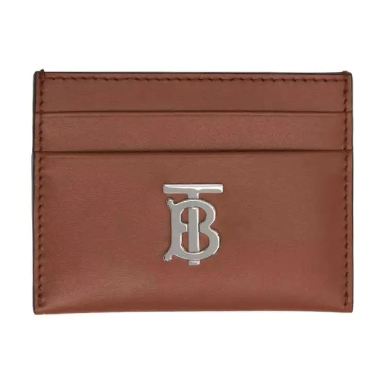 Burberry Cow Leather With Leather Portable Card Holder Wallet Women's Malt Brown