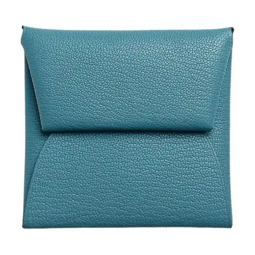HERMES Bastia Mysore Goat Skin Card Holder, Coin Purse Women's New Denim Blue