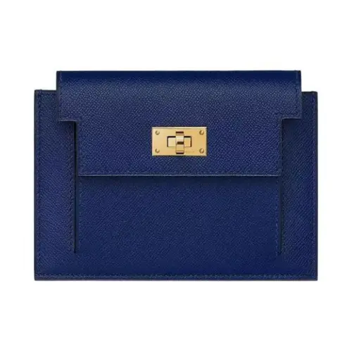 HERMES Kelly Pocket Cow Leather Card Holder, Wallet Women's Sapphire Blue
