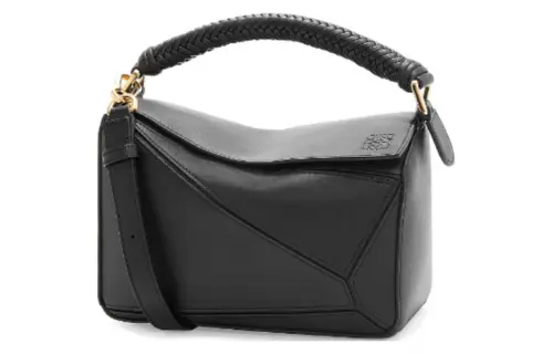 LOEWE Puzzle Cow Leather Handbag, Shoulder Bag, Crossbody Bag Small Women's Black