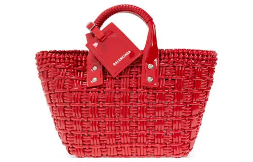 Balenciaga Bistro One Shoulder Crossbody Basket Handbag Extra Small Women's Red