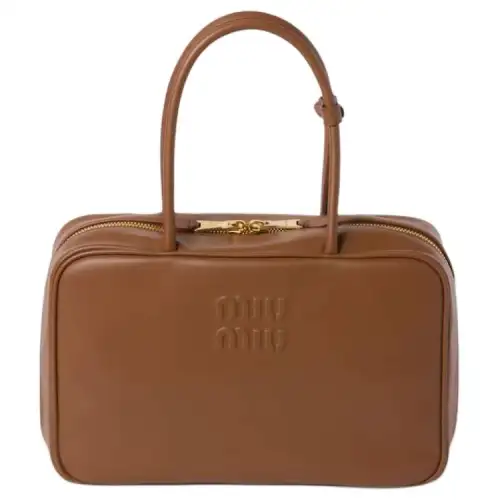 MIU MIU Beau Calfskin Bowling Bag, Handbag, Shoulder Bag Women's Cognac