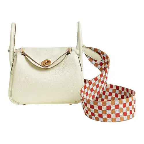 HERMES Lindy Clemence Cow Leather Handbags 19 Women's Mushroom/Tea Brown/Cream White