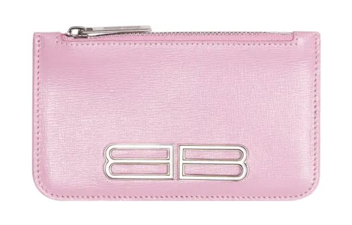 Balenciaga Calfskin Card Holder, Coin Purse Women's Candy Pink