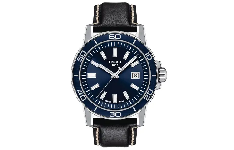 TISSOT Daring Collection Quartz Movement Men's Watches Watch 44mm Blue Dial Stainless Steel Case Leather Strap