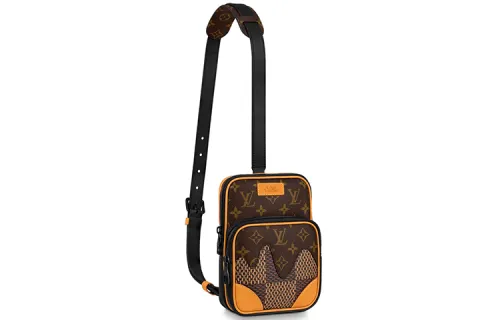LOUIS VUITTON X Nigo Collaboration Amazone Cow Leather With Coated Canvas Sling Bag, Crossbody Bag, Shoulder Bag Men's