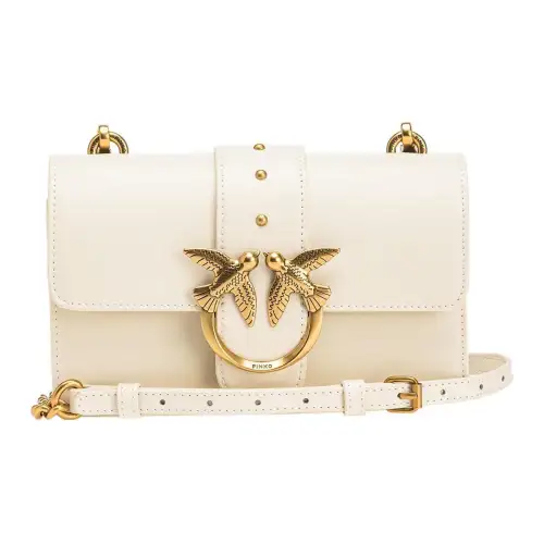 PINKO Cow Leather Shoulder Bag, Crossbody Bag Mini Women's White