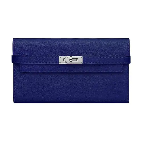 HERMES Mysore Goat Skin Wallet Women's M3 Bleu Encre Ink Blue