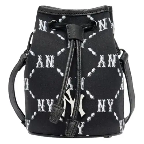 MLB Monogram Collection Artificial Leather Bucket Bag, Shoulder Bag, Crossbody Bag Regular Unisex Black