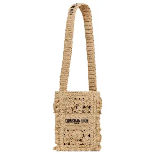 DIOR D Bubble Raffia Grass Bucket Bag, Shoulder Bag, Crossbody Bag Small Women's Natural