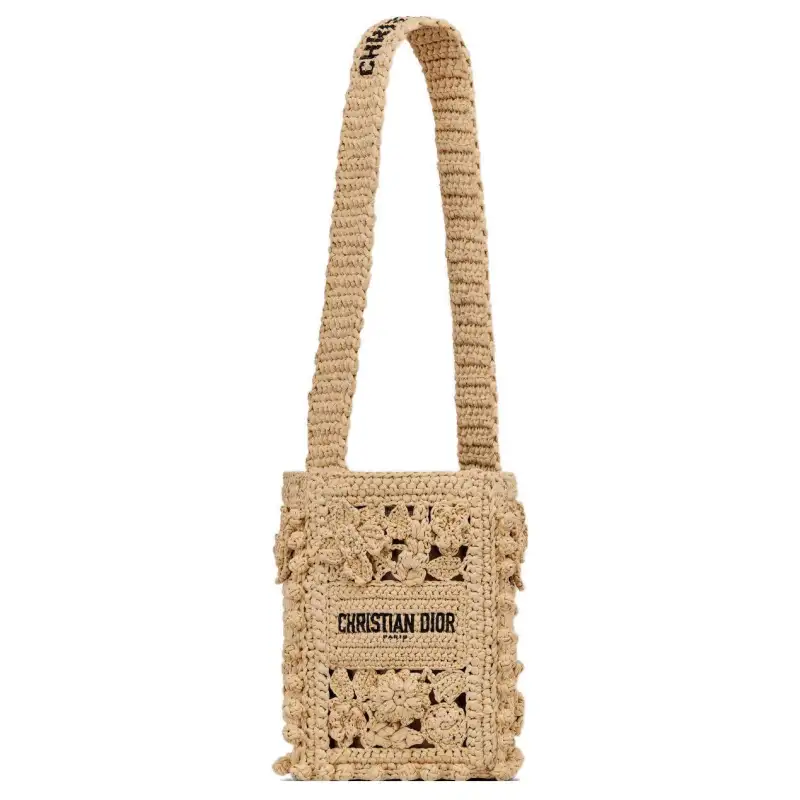DIOR D Bubble Raffia Grass Bucket Bag, Shoulder Bag, Crossbody Bag Small Women's Natural