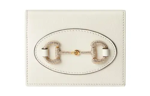 GUCCI Horsebit 1955 Leather Card Holder, Wallet Women's White