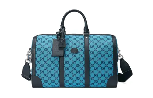 GUCCI Leather Logo Canvas With Leather Shoulder Bag, Crossbody Bag, Handbag, Travel Bag Unisex Blue/Dark Blue