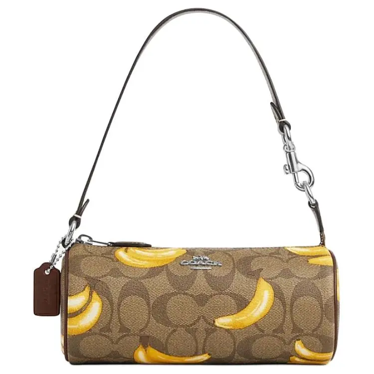 COACH Nolita Artificial Leather Cylinder Bag Handbag, Shoulder Bag Small Women's Khaki & Dark Saddles Brown
