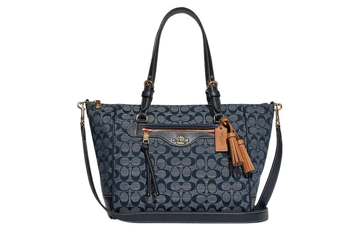COACH Kleo Coated Chambray With Cow Leather Shoulder Bag, Crossbody Bag, Handbag Large Women's Denim Blue