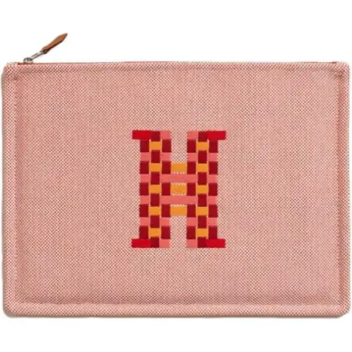 HERMES Canvas Travel Storage Bag Unisex Red