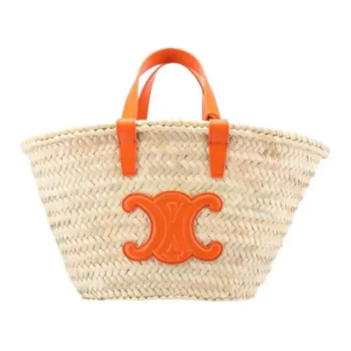 CELINE Teen Triomphe Palm Leaf With Cow Leather Basket Handbag Women's Orange
