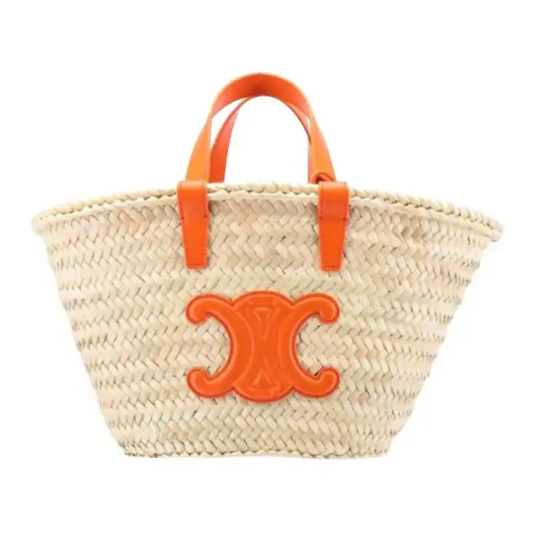 CELINE Teen Triomphe Palm Leaf With Cow Leather Basket Handbag Women's Orange