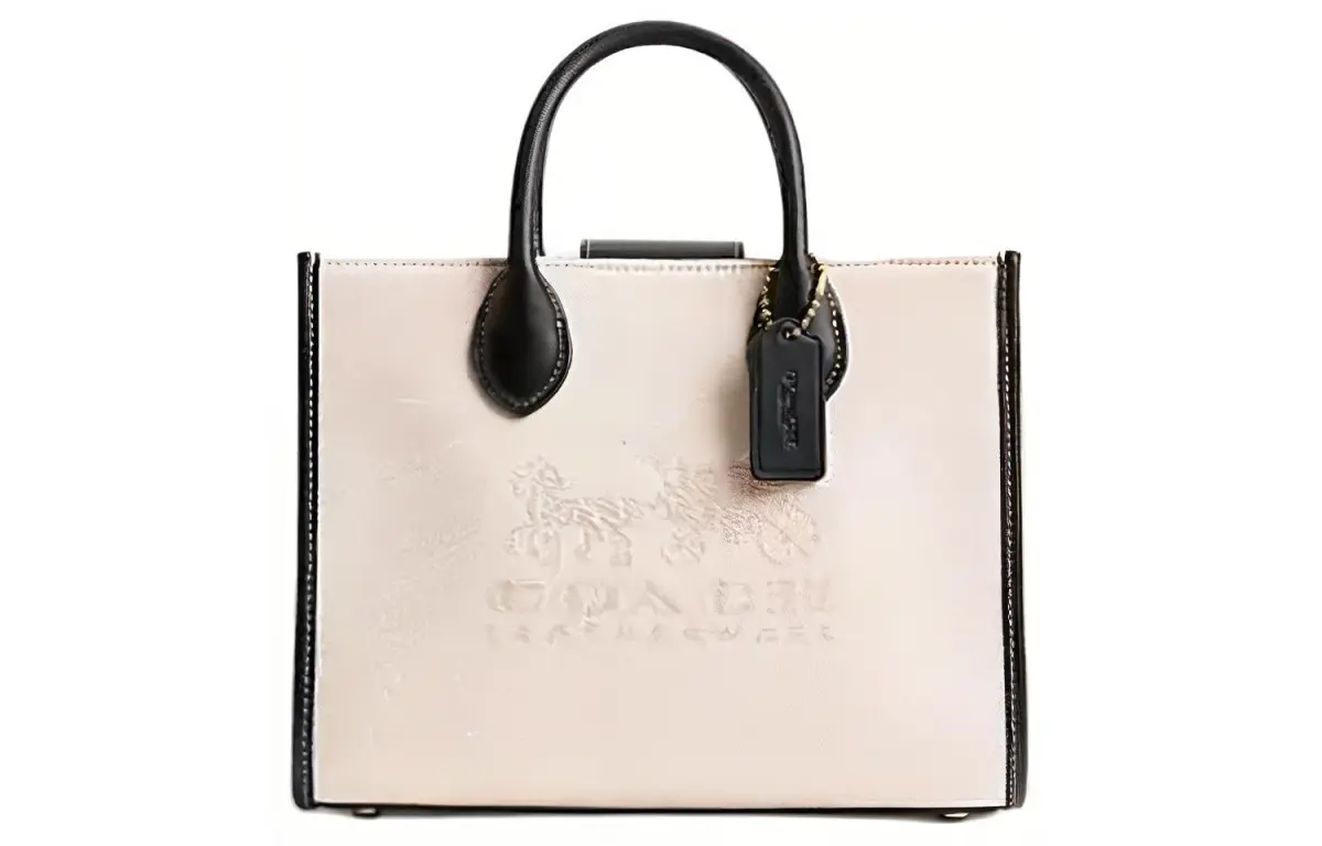 COACH Ace Cow Leather Tote Bag, Shopping Bag, Handbag Medium Women's Brass & Black