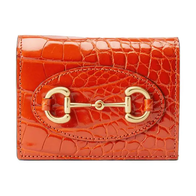 GUCCI Horsebit Crocodile Leather Wallet Women's Orange