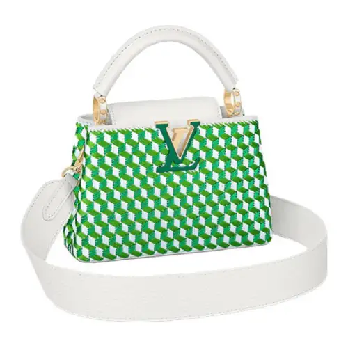 LOUIS VUITTON Capucines Detachable Strap Taurillon Leather Textile Embroidery Shoulder Bag, Crossbody Bag, Handbag Mini