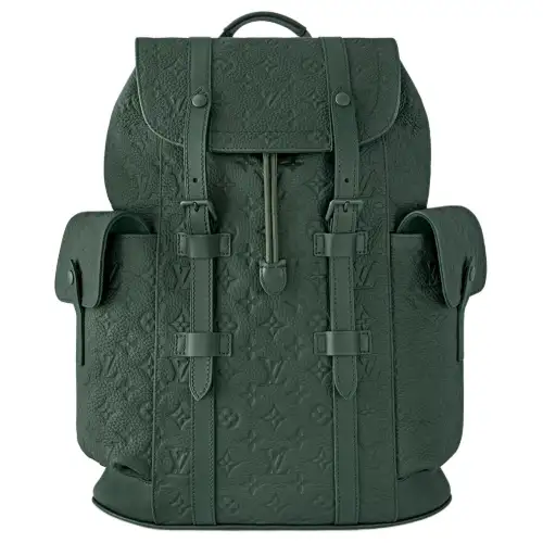 LOUIS VUITTON CHRISTOPHER Taurillon Monogram Embossed Cow Leather Backpack Medium Men's Forest Green