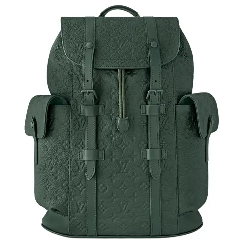 LOUIS VUITTON CHRISTOPHER Taurillon Monogram Embossed Cow Leather Backpack Medium Men's Forest Green