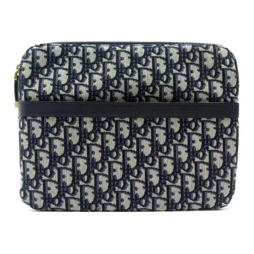 DIOR Canvas With Leather Clutch Women's Beige/Black