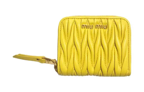 MIU MIU Matelassé Nappa Leather Wallet Women's Yellow