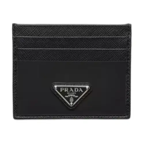 PRADA Recycled Nylon With Saffiano Leather Card Holder Men's Black