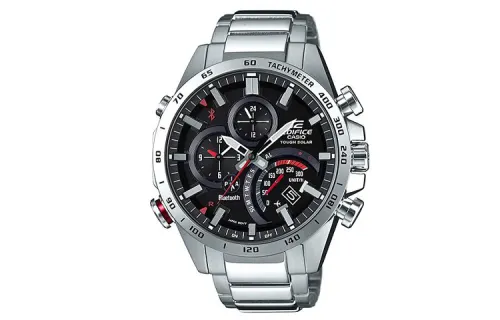 CASIO Casio, fashionable waterproof quartz watch strap solar-powered stainless steel, men's watch, black dial, quartz mechanism, Japanese and Korean