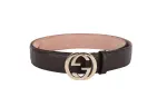 GUCCI Interlocking G Cow Leather Belts Women's Brown Width 4cm