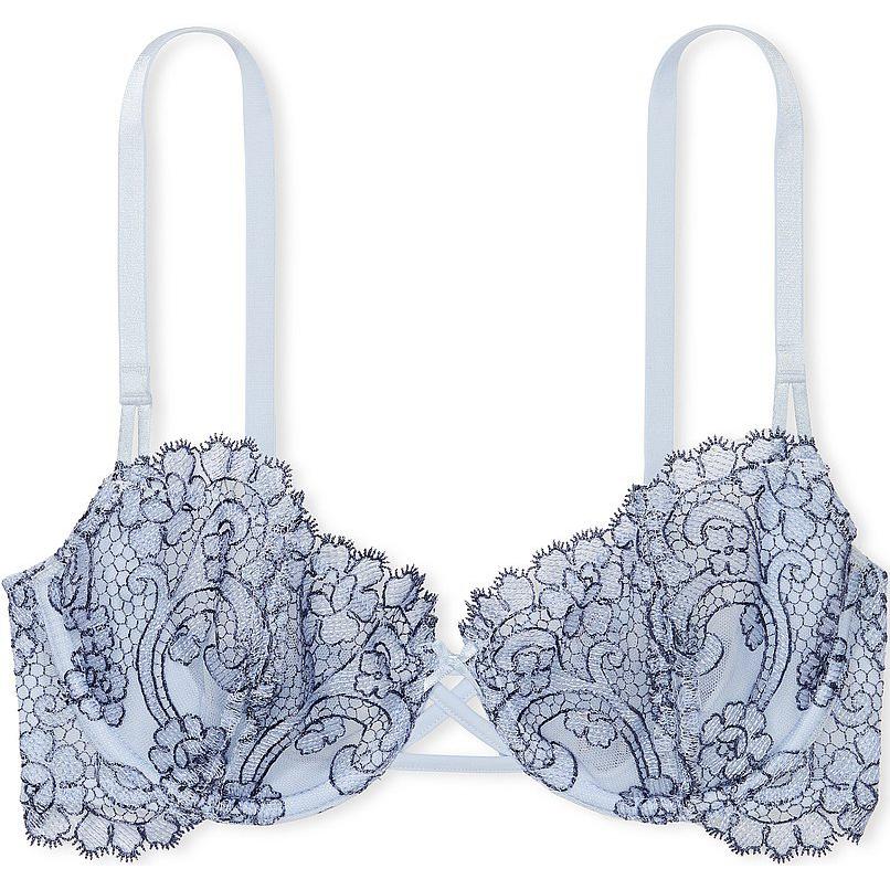 Victoria's Secret Victoria's Secret PINK DREAM ANGELS Wicked Unlined Boho Floral Ey Be Bra/ F D Embroidered V-shaped Push-up Bra Women's Denim Color