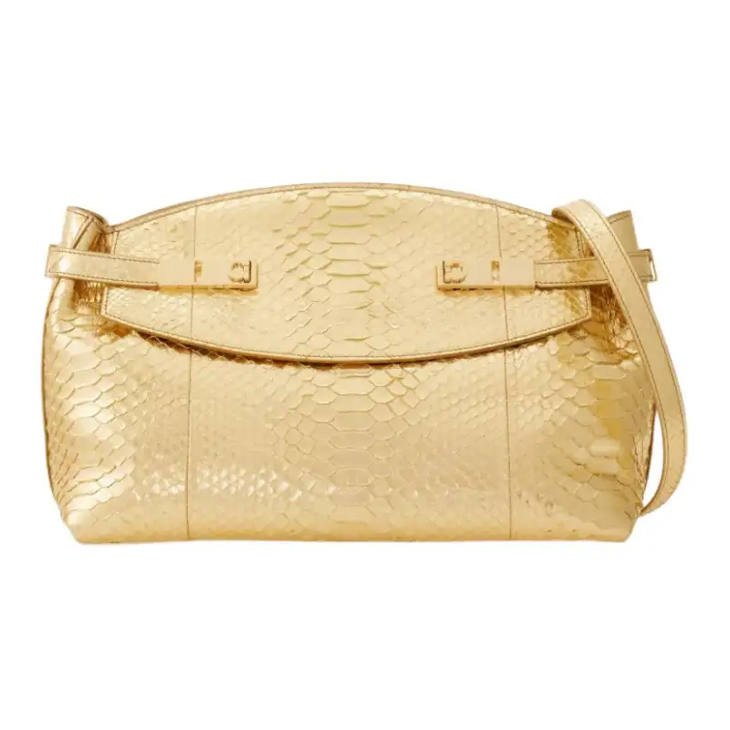 FERRAGAMO Hug Detachable Shoulder Strap Gancio Buckle Laminated Python Skin Crossbody Shoulder Bag Women's Gold