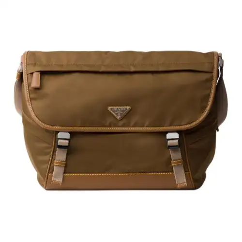 PRADA Re Nylon Recycled Nylon With Leather Crossbody Bag, Shoulder Bag Men's Cork Beige