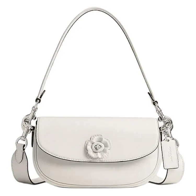 COACH Saddle Cow Leather Saddle Bag, Handbag, Shoulder Bag, Crossbody Bag Medium Women's Pink White