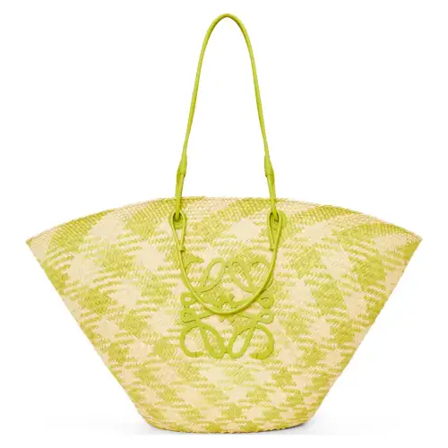 LOEWE Anagram Basket Palm With Calfskin Handbag Large Women's Natural & Lime Green