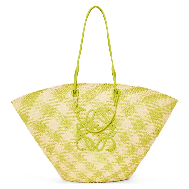 LOEWE Anagram Basket Palm With Calfskin Handbag Large Women's Natural & Lime Green