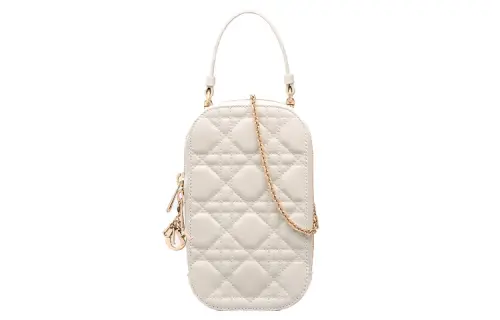 DIOR Lady Dior Lambskin Handbag, Shoulder Bag, Crossbody Bag, Cell Phone Pouch Women's White