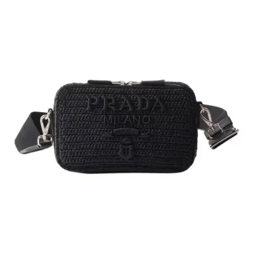 PRADA Brique Woven Fabric Crossbody Bags Men's Black