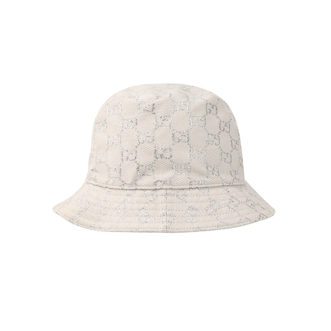 GUCCI Metallic Thread Logo Jacquard Fabric Bucket Hat