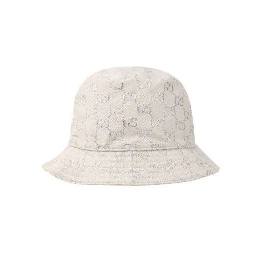GUCCI Metallic Thread Logo Jacquard Fabric Bucket Hat