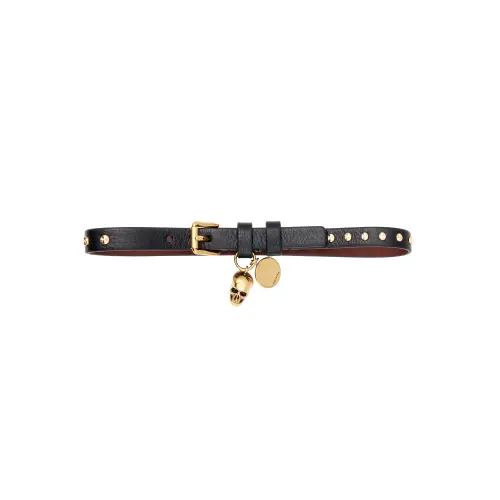 Alexander McQueen Alexander McQueen Skull Rivet Leather Double Layer Black Cowhide Double Layer Bracelet