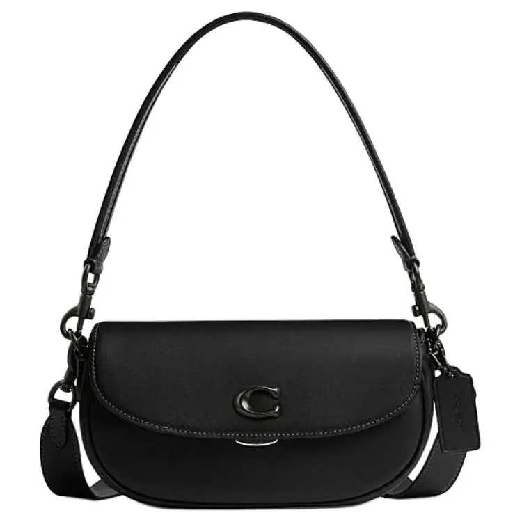 COACH EMMY Cow Leather Saddle Bag, Handbag, Shoulder Bag, Crossbody Bag Medium Women's Black